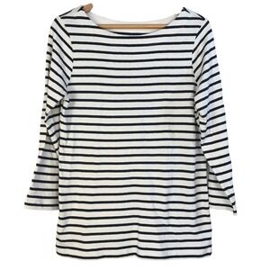 Lands End Striped 3/4 Sleeve Shirt Cotton Knit Top Size M 10 12 Black White